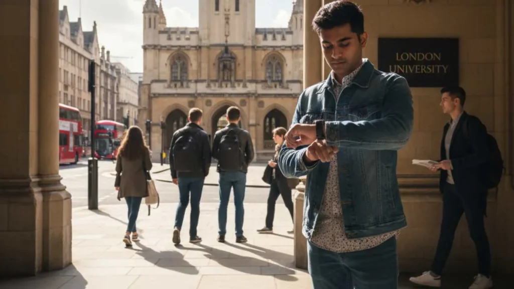 Indian student checking time London university