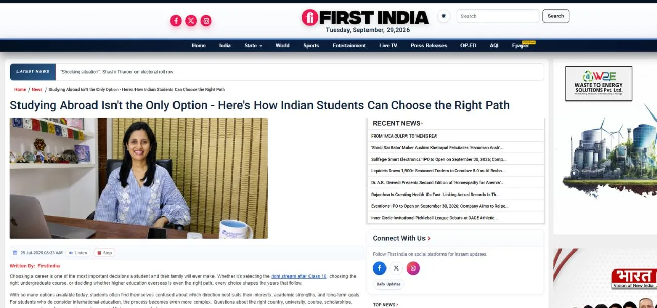 Education Street featured in First India article on choosing the right educational path